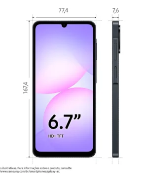 Alternative view of Samsung Galaxy A07, 128GB, 4GB RAM + RAM Plus até 4GB, Câmera Dupla Traseira até 50MP, Selfie de 8MP, PLS LCD 6.7" HD+ 90Hz, Octa-Core Helio Preto